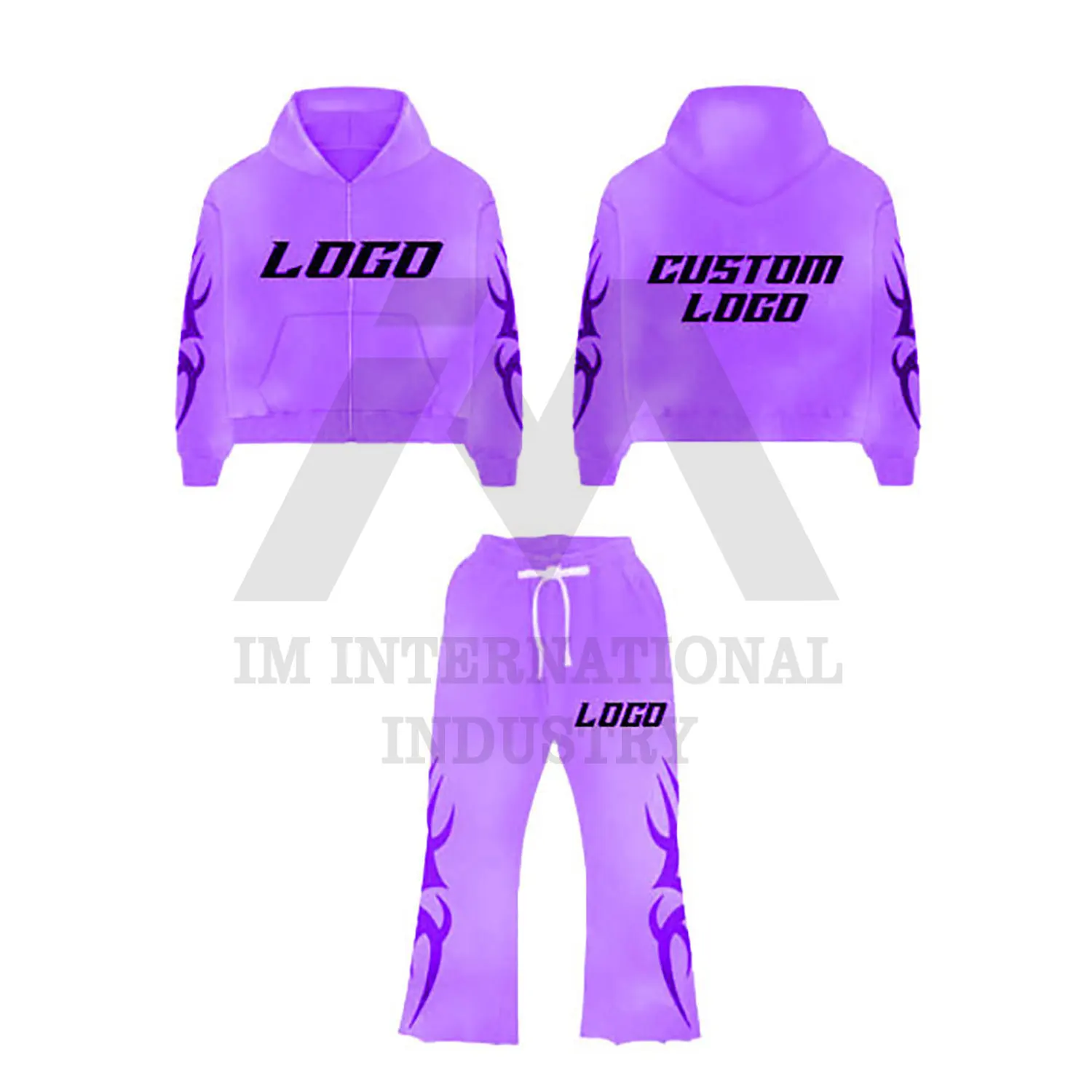 Wholesale Two-Piece Set Breathable Unisex Sun Faded Sweatpants and Hoodie OEM Heavyweight Flared Tracksuit with Joggers