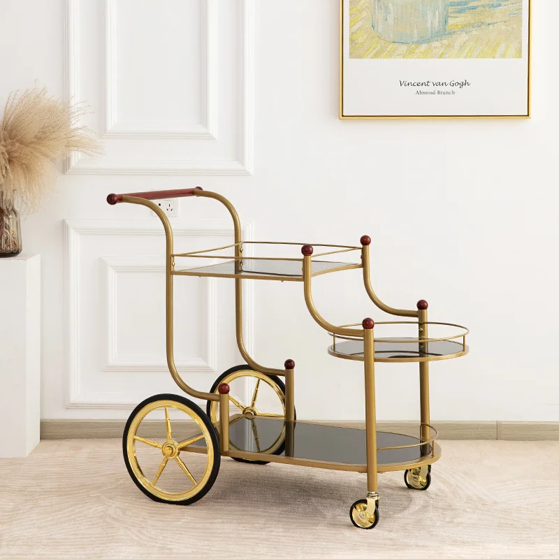 Bar Cart Furniture 2 Tier Gold Metal Kitchen Serving Bar Trolley Cart For Dining Room