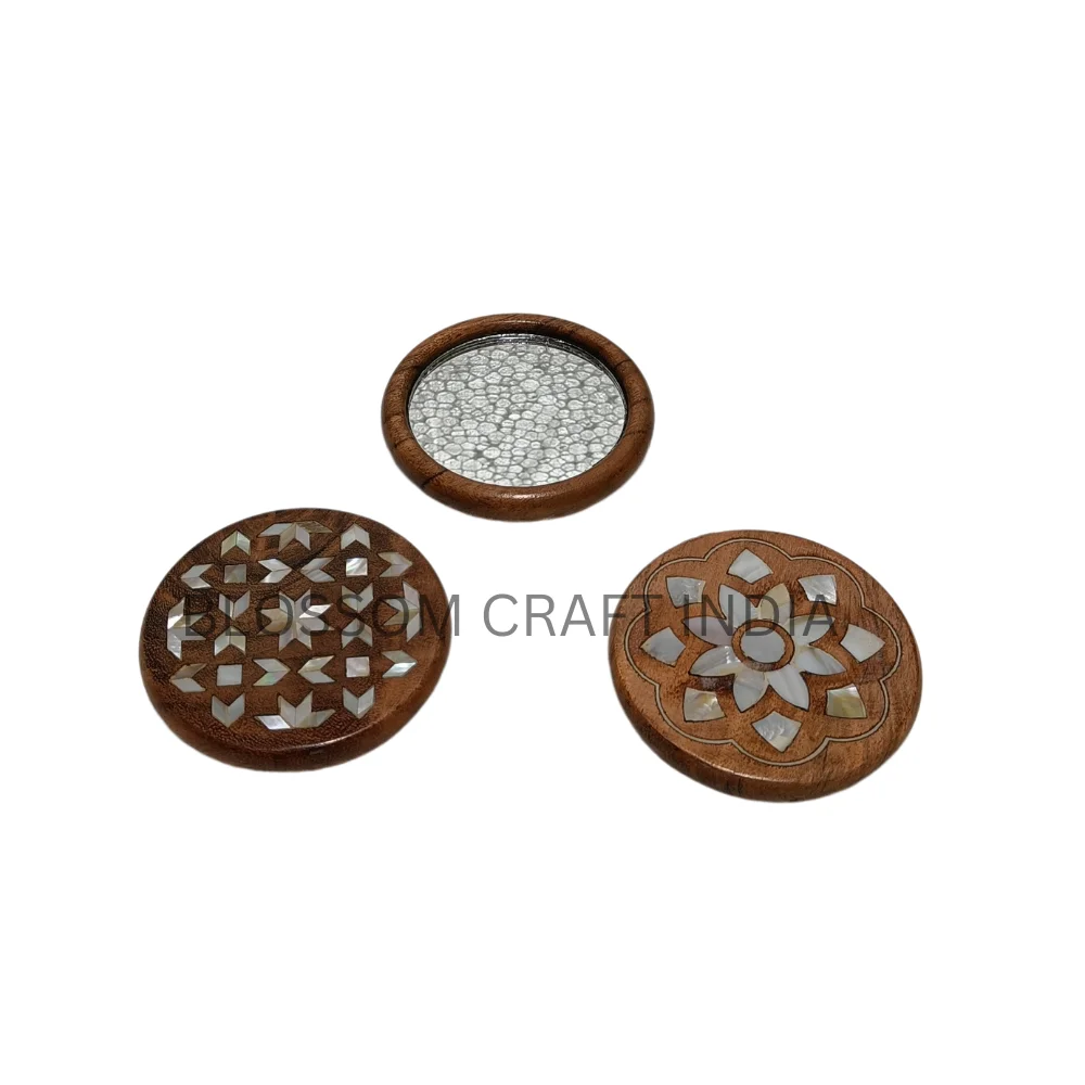 Attractive Round Mother of Pearl inlay Mini Makeup Mirrors Handmade Natural Shell Mirrors for Ladies & young Girls
