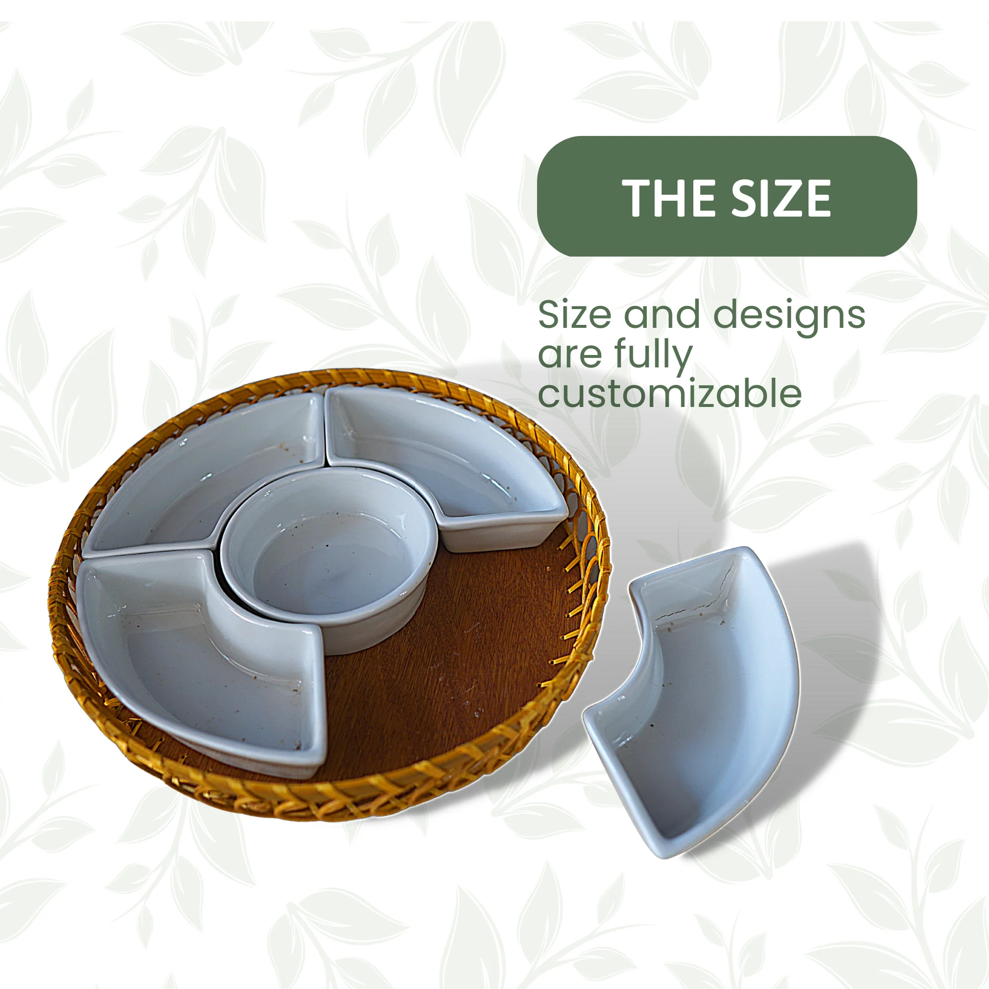 Newest Design Porcelain Mixed Rattan Dips & Chips Tray, 2023 Hot Selling Rustic Buffet Serving Tray