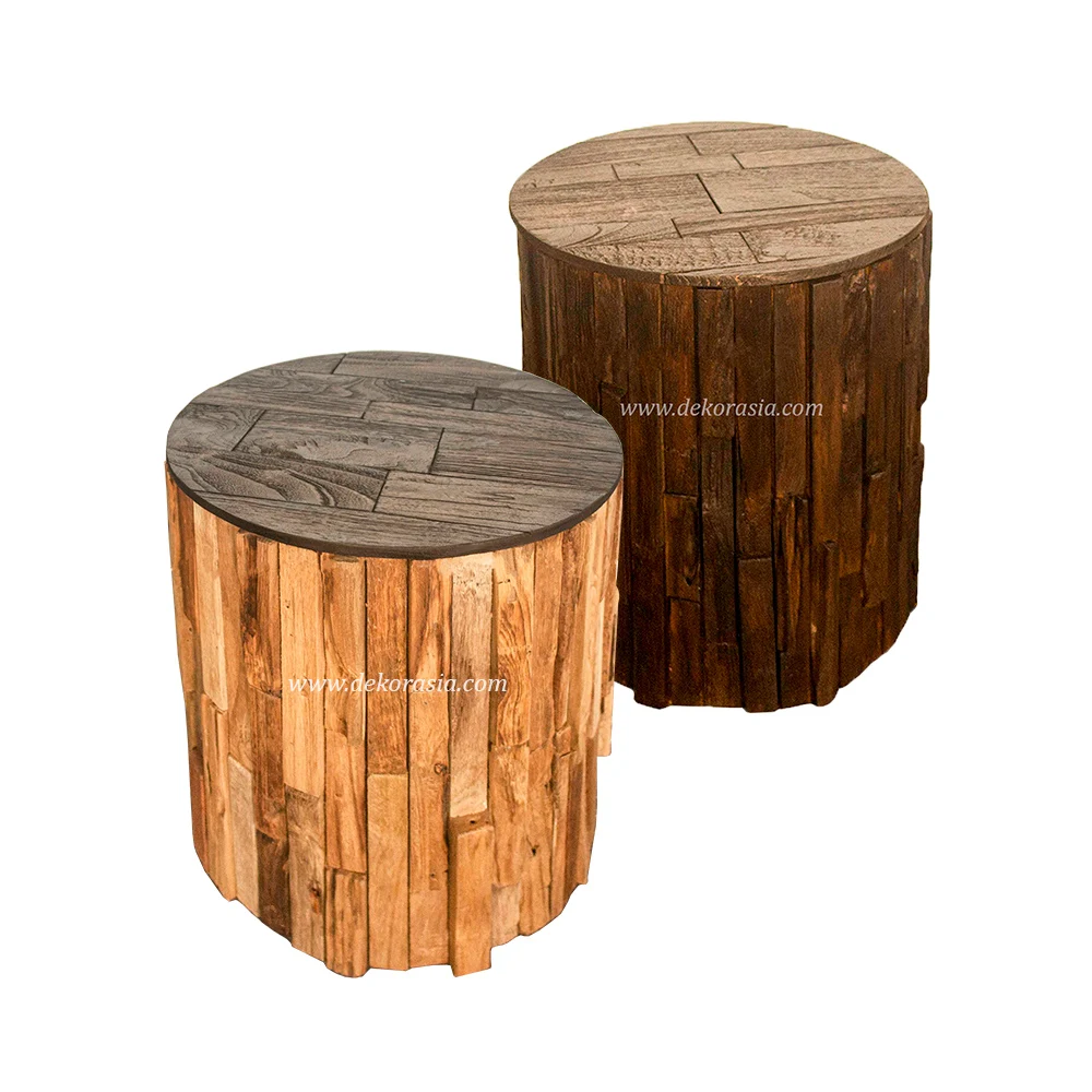 Round Porous Wooden Stool for Living Room Furniture Home Stool & Ottoman, Wooden Stool Natural/Black