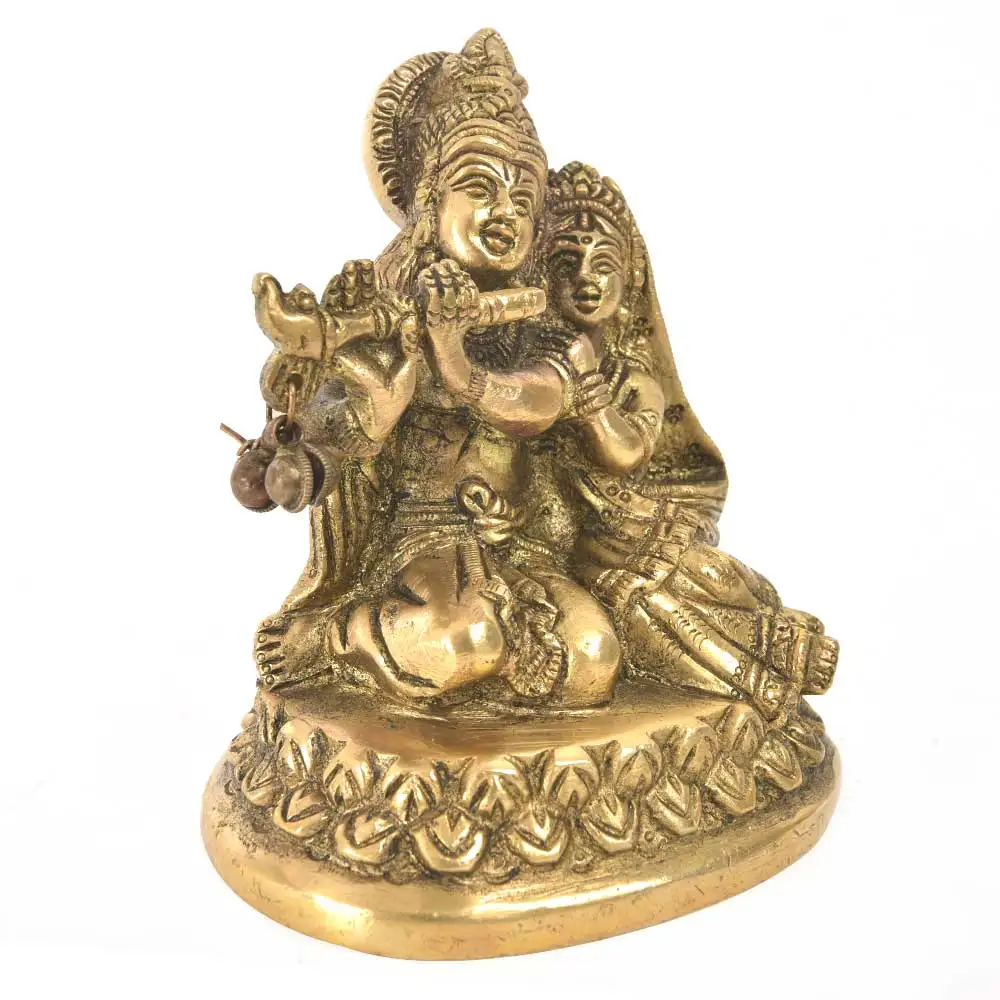 Индийская античная латунь Кришна флейта и Радха скульптуры фигурка Статуэтка домашний декор подарочные товары размер: 10x9 см SMG-473