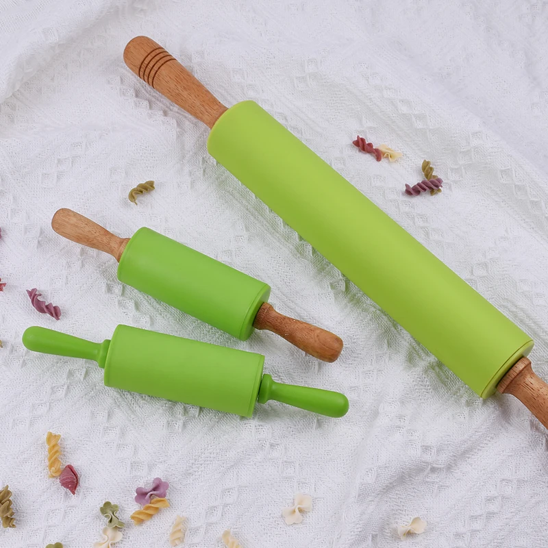 Kitchen accessories baking tools mini rolling pin wood handle silicone rolling pin