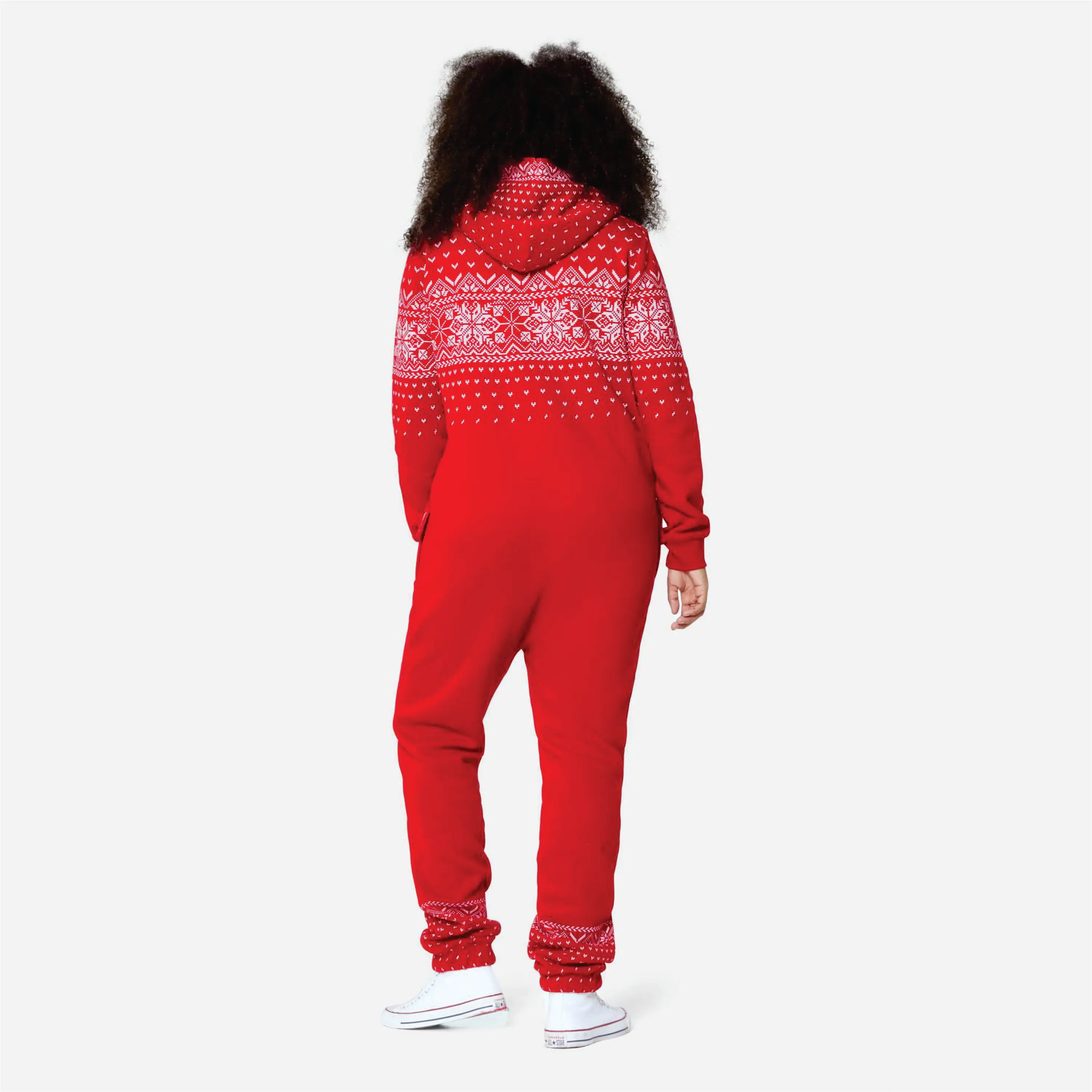 Print Detail and Embroidered Logo 50% Polyester 50% Cotton Side Pockets with Zipper Closure Unisex Red Alpine JumpsuitBreathable