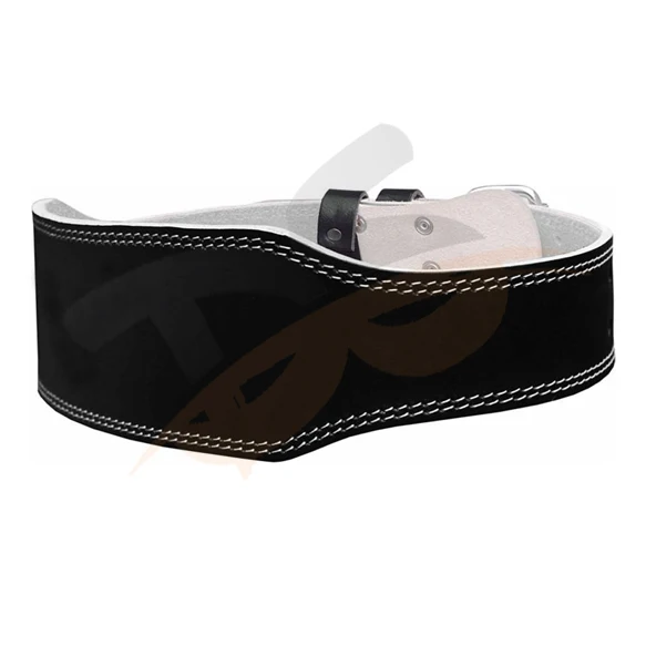 Leather Contoured Mens Weightlifting Belt with Suede Lining and Steel Roller Buckle