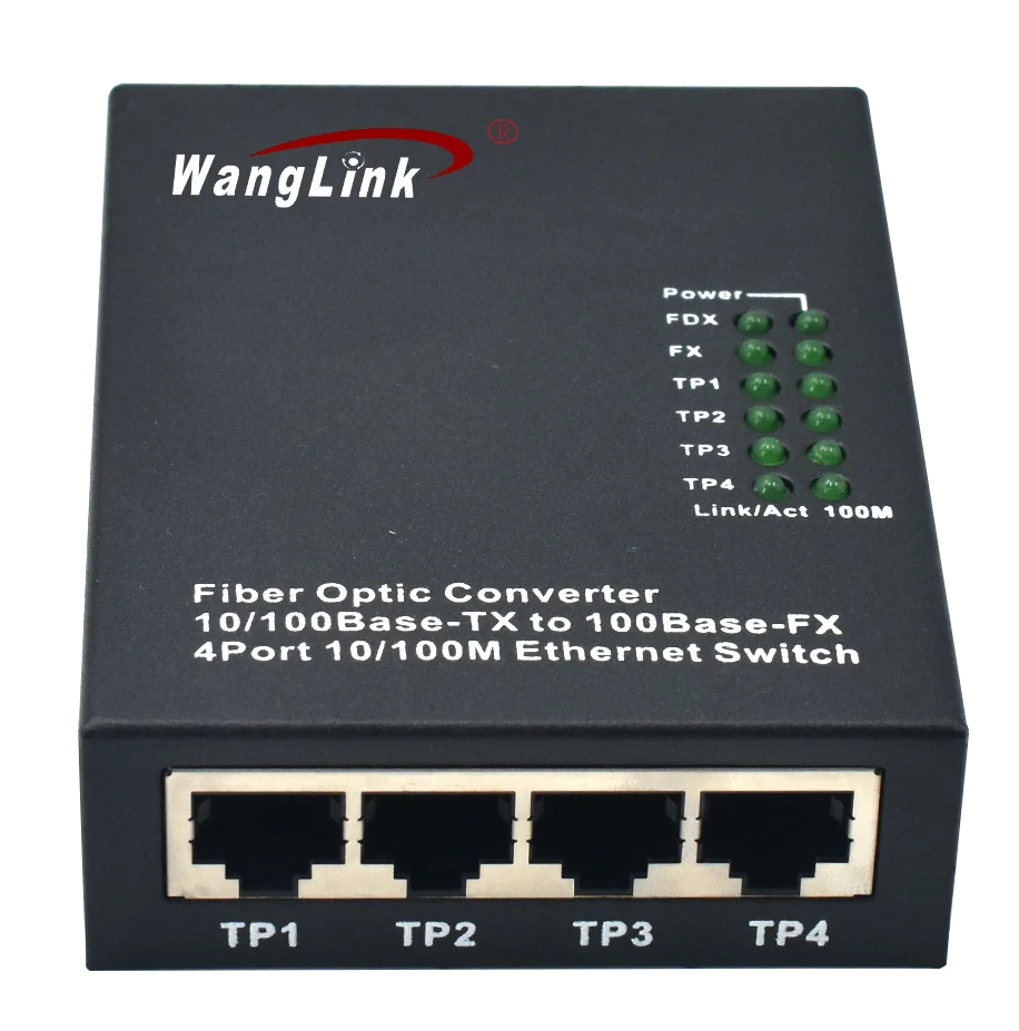 Wanglink Mini megabit 4 RJ 45 ports ethernet transmission 1 fiber port single mode single fiber optical fiber switch