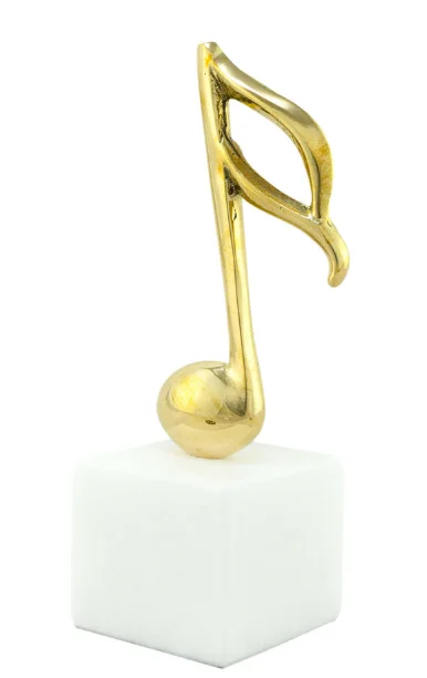 Unique Design Music Note Symbol Table Sculpture Handmade Solid Brass on White Marble Base Perfect For Home Table top Decor