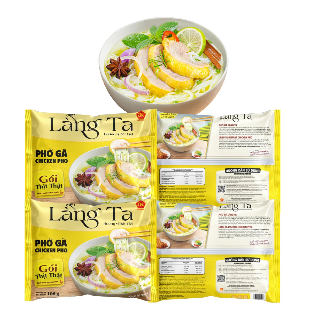 Instant Chicken Pho Asian Instant Noodles Soup Rice Noodles Real Chicken Sauce ISO HACCP Certified OEM Vietnamese Manufacturer