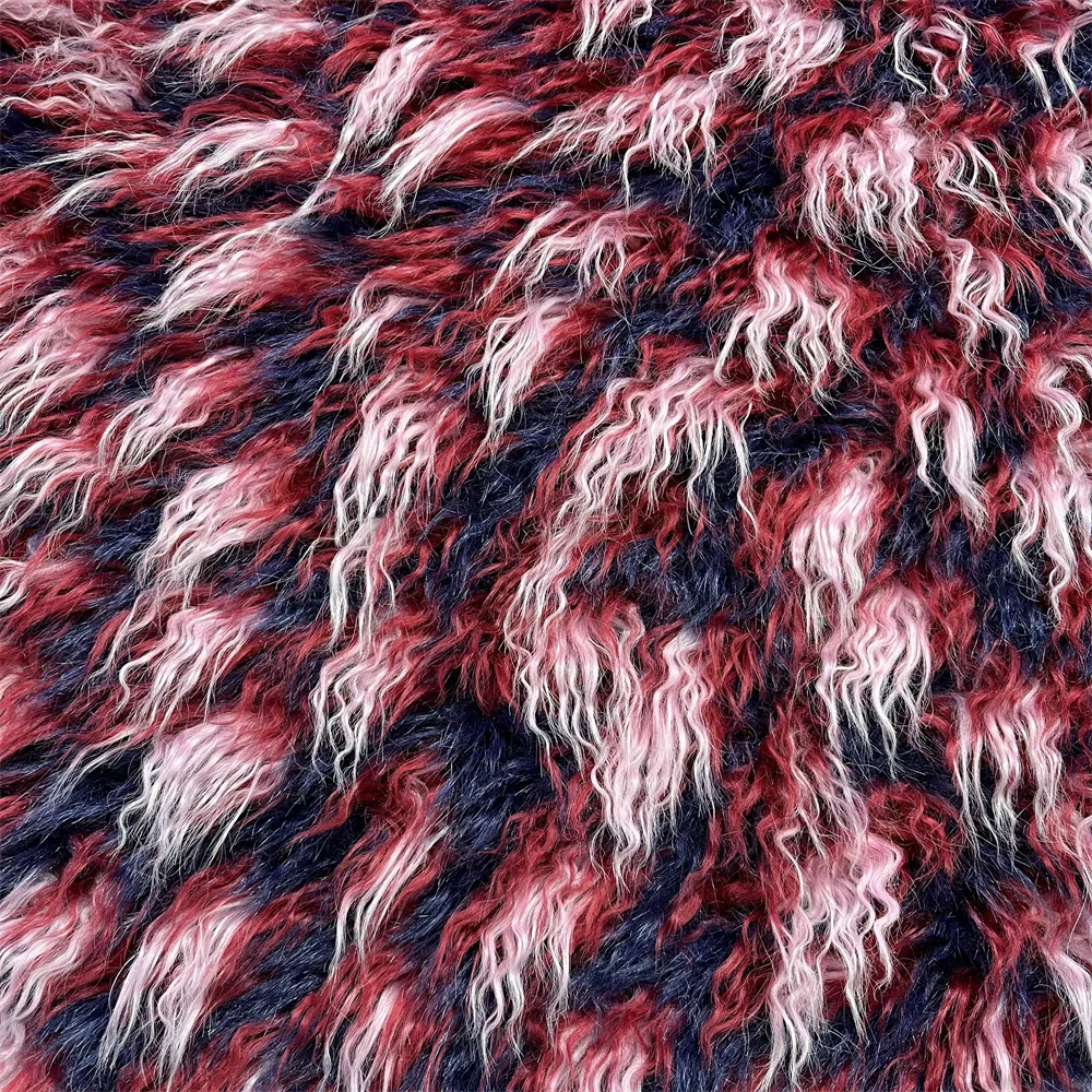 Long Pile Mutil Color Curly ShagJaquard Faux Fur Rave Festival Party Costume Fabric for Women Girl Coat Leg Warmer