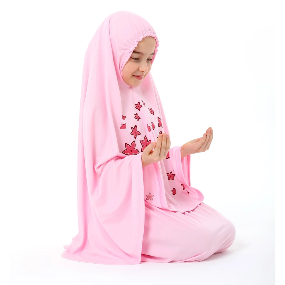 Girl Child Prayer Dress Yellow Color Star Pattern 987S With Prayer Rug Star Printed Belt Pattern
