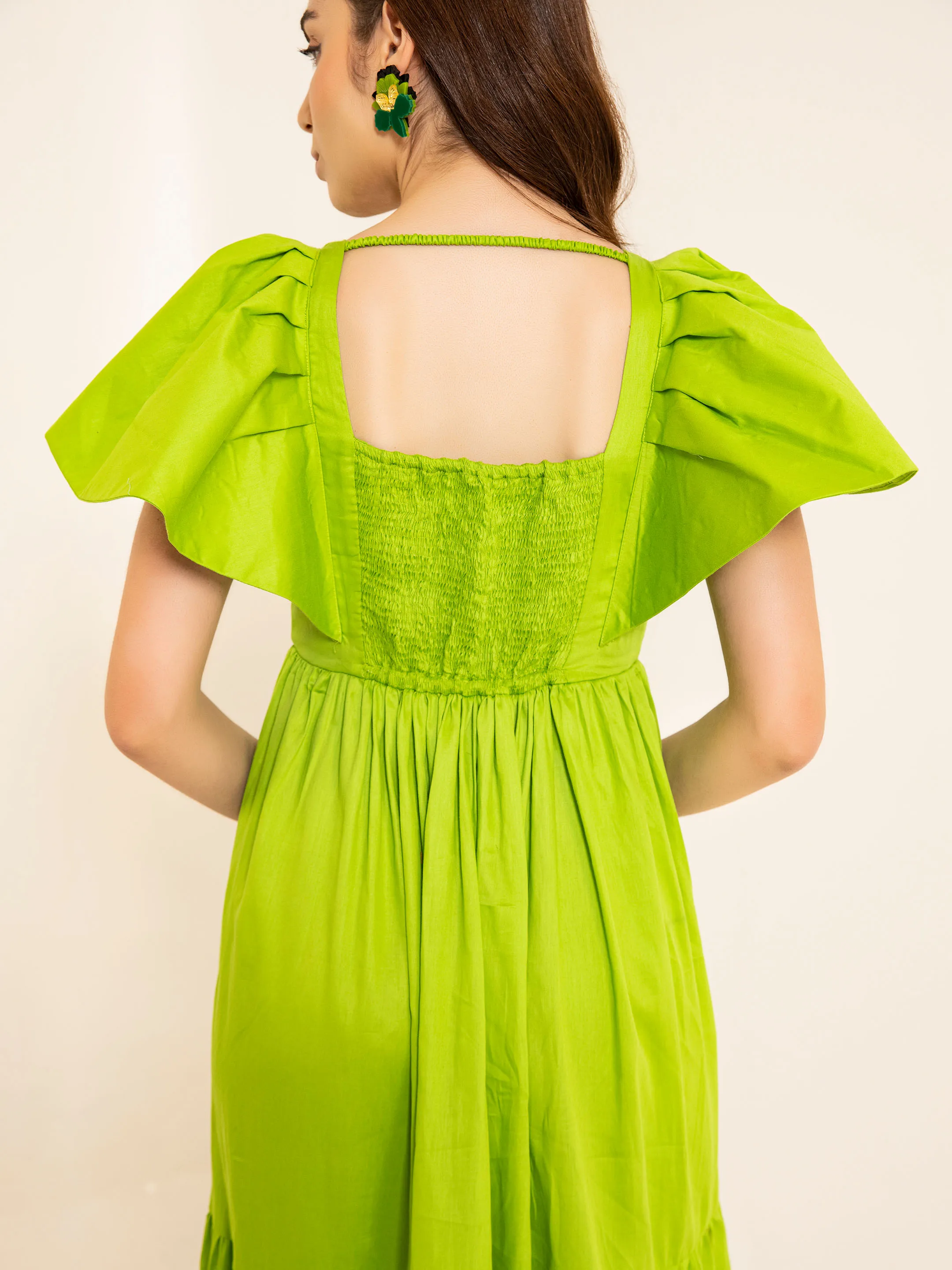 Custom Lime Zest Green Batman Sleeves Maxi Dress Best Quality High Finishing Product Women & Girls One Piece Dress At Low Price