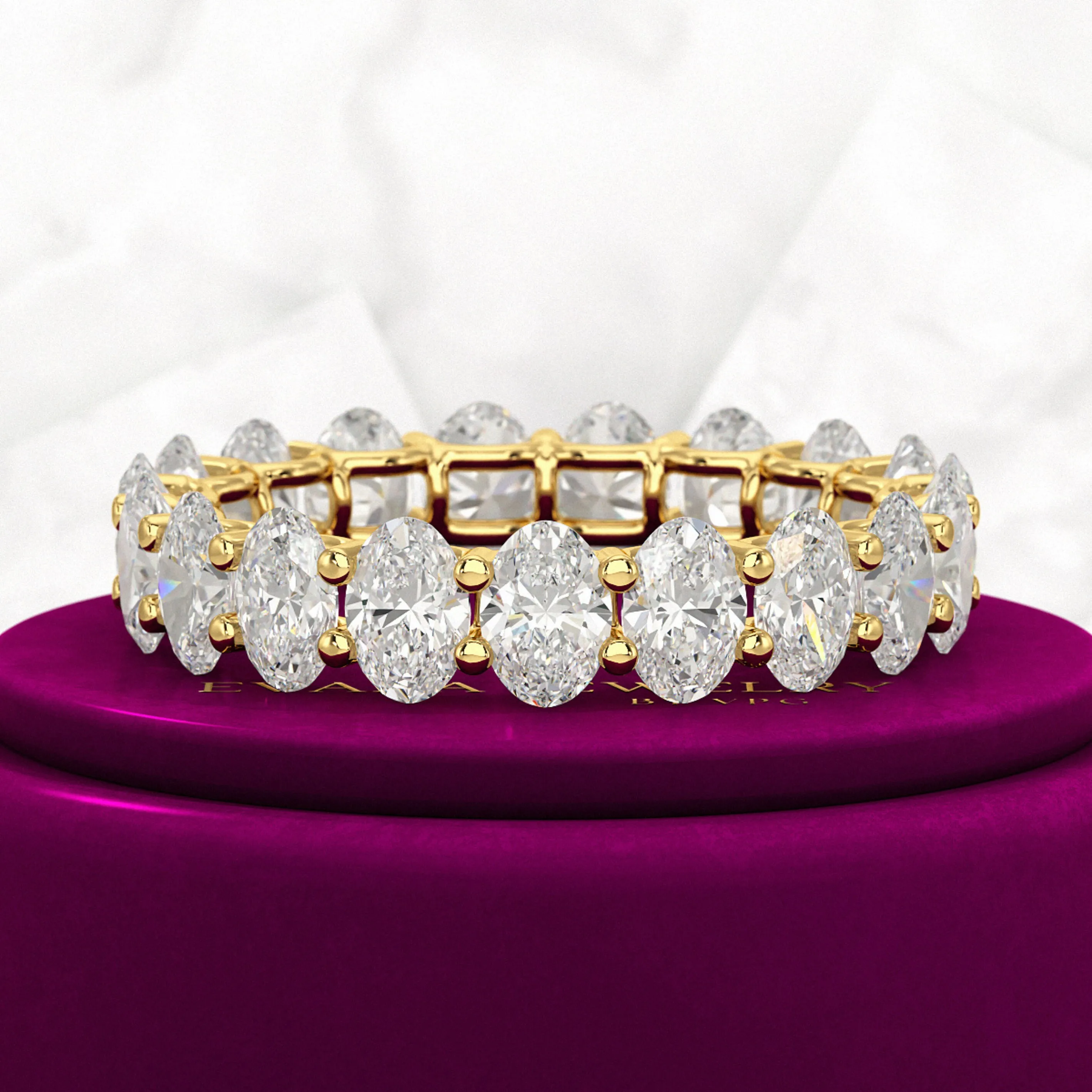 Elegant And Trending 5 Carat Oval Cut  Lab Grown Diamond Minimalist Eternity Wedding Band In Yellow Gold Jewelry Gift for Brides