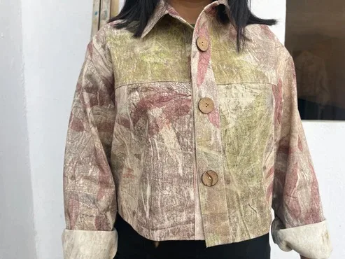 Wholesale Cotton Fabric Multishade Ecoprinted Oversized Crop Jacket Unique Floral Sustainable Winter Casual Wear For Women