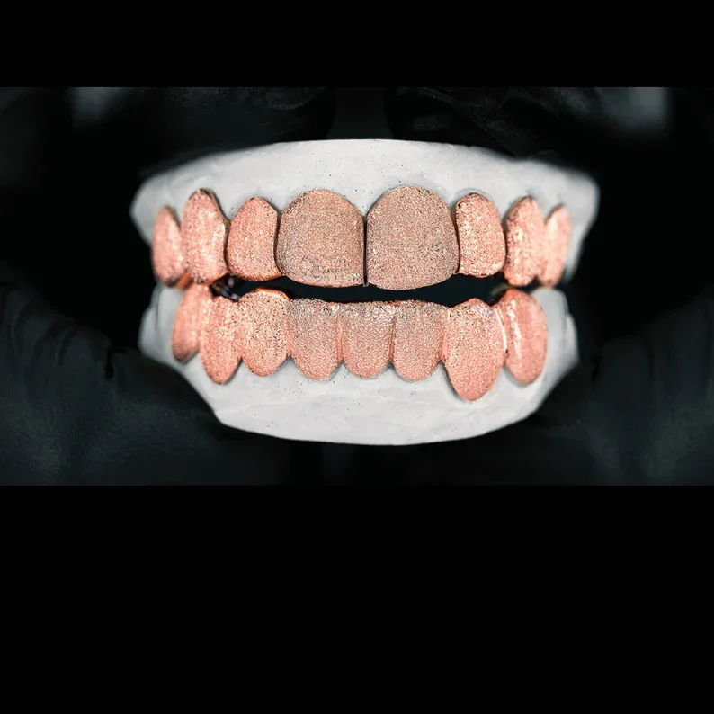 Unisex Custom Perm Cut Diamond Dust Grillz Fine Body Jewelry in Sterling Silver Rose Gold Yellow Gold