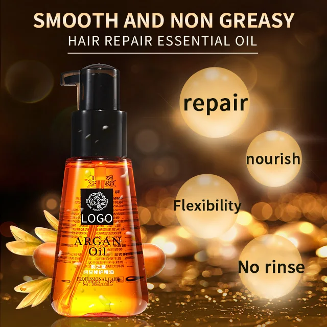 Custom Logo Organic Morocco Argan Hair Loss Essential Oil Repairing Dry Damaged Split Ends Hair Treatment Serum Oil Products