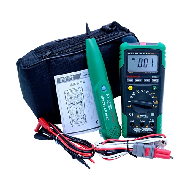 MASTECH MS8236 Digital Multimeter and Network Cable Track Tester Tone Telephone Line Check Non-contact Voltage Detect