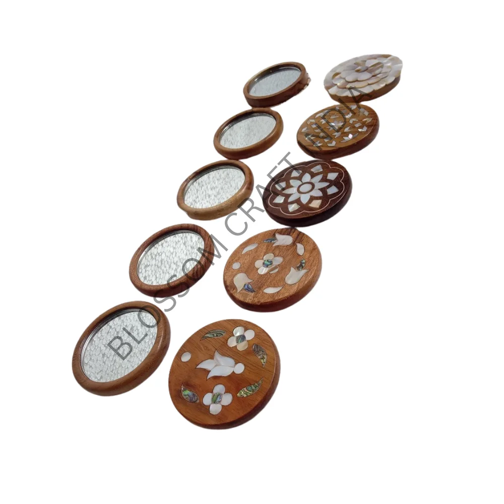 Attractive Round Mother of Pearl inlay Mini Makeup Mirrors Handmade Natural Shell Mirrors for Ladies & young Girls