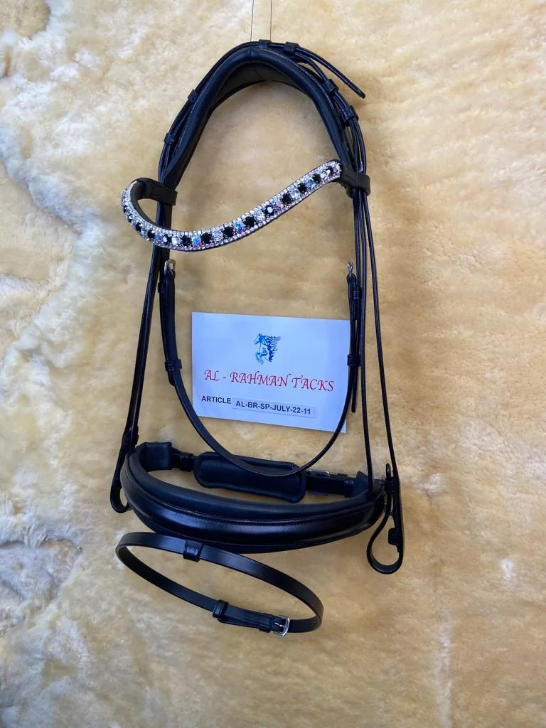 PREMIUM HORSE LEATHER ANATOMICAL BRIDLE FANCY DECORATIVE RHINESTONE JEWELED BROBAND BLING FULLY SOFTY PADDED BRIDLE OEM ACCEPTED
