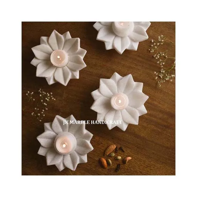 2023 Wholesaler Of White Marble Lotus Candle Holder For Diwarli Festival Marble Lotus Candle Stand Flower Shape Candle Holder