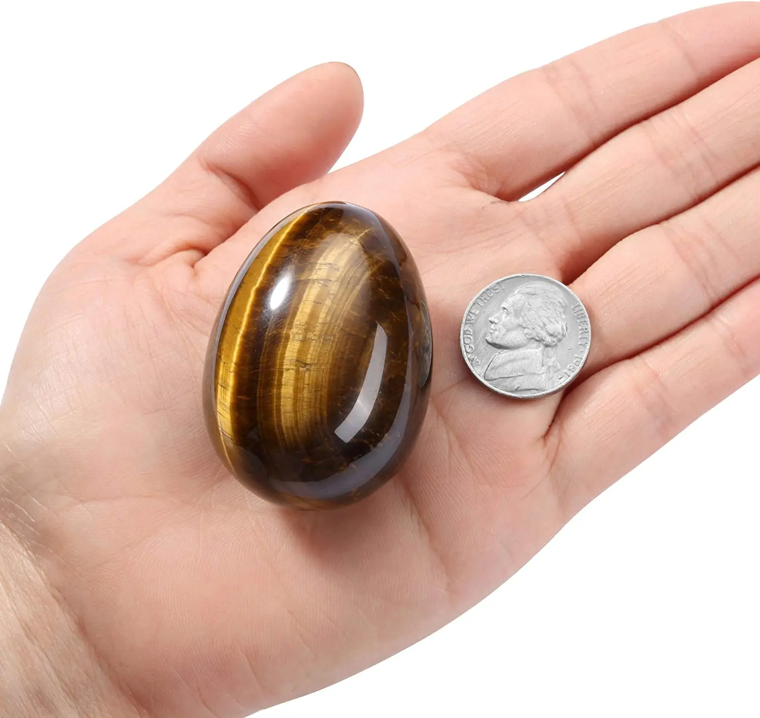 Tiger Eye Egg Sphere Sculpture Reiki Healing Crystal Gemstone Ball Divination Figurine with Acrylic Stand for Home Decoration