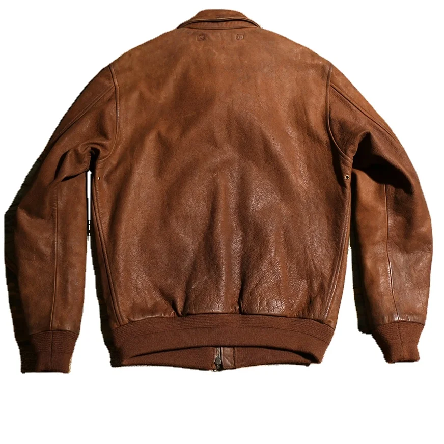 Luxury brown dyed leather cow skin Low Price Men Leather Jacket Casual Wear Genuine Fashion Leather Jackets custom pockets