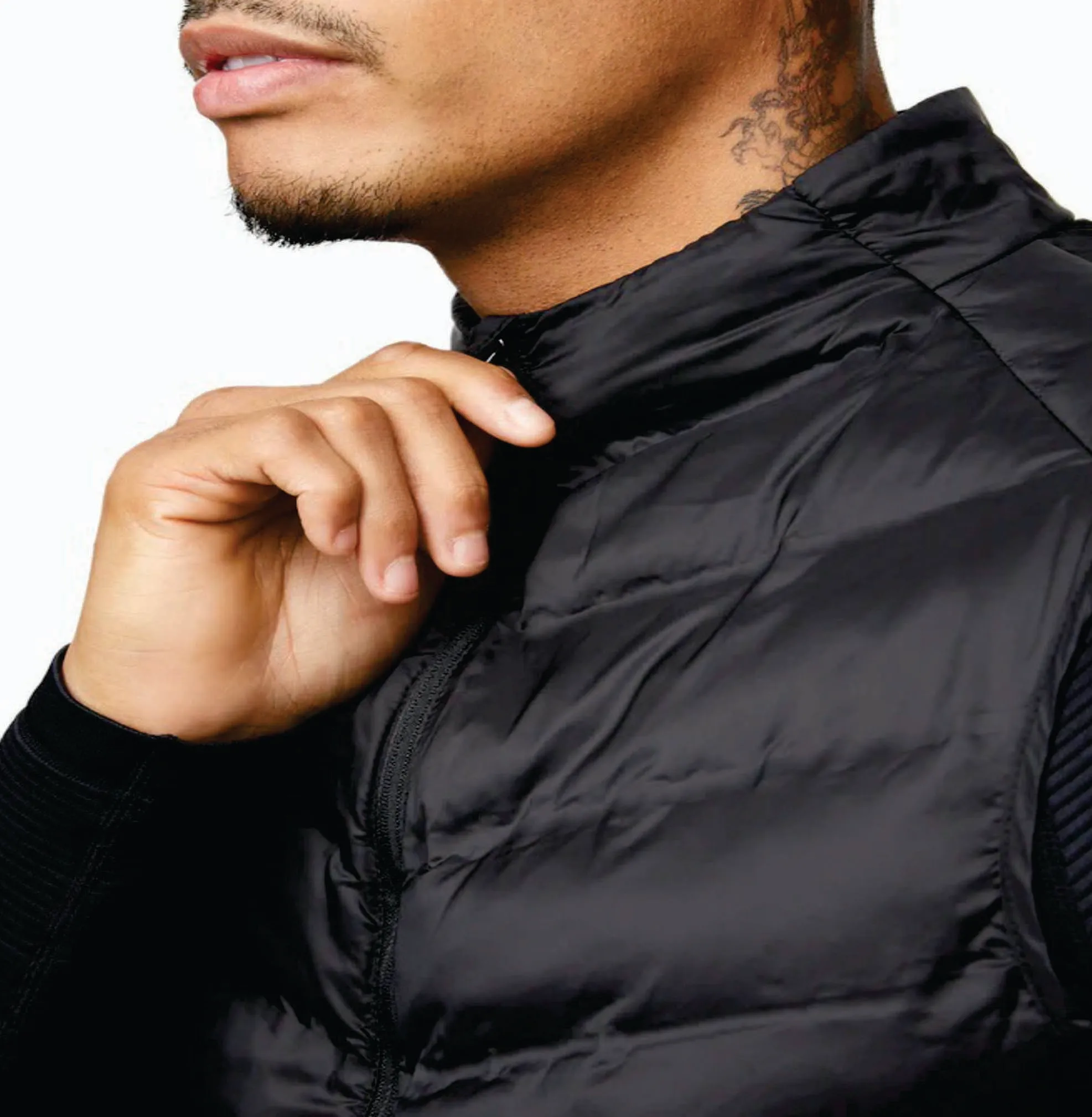 Sweat Proof 100% Polyester Lightweight Sleeveless Funnel Neck Full Zip Fundamental Gilet Black Mens Gilet