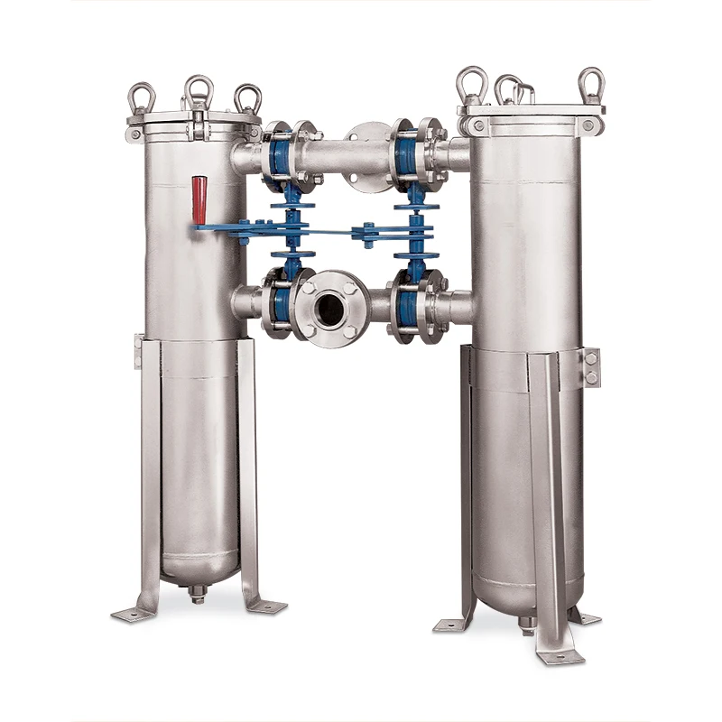 SUS304 Stainless Steel Duplex Bag Filter Housing for Syrup Milk Juice Honey with Flange Inlet&Outlet