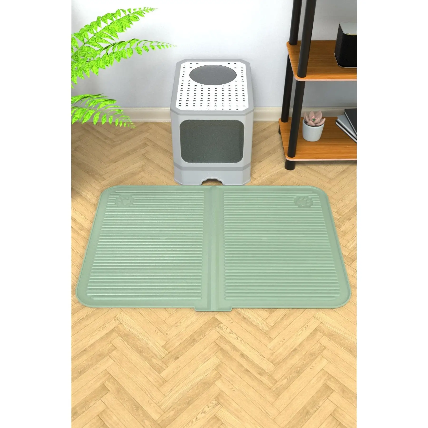 Silicone Food and Litter Mat Washable Cat Toilet Front Cat Litter Mat With Pool Large Size 40x60