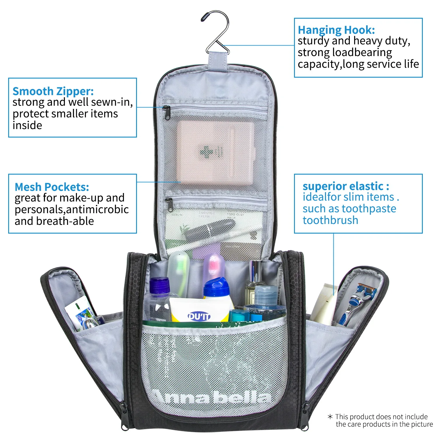 RPET Polyester Waterproof Makeup Toilet Bag Hanging Travel Toiletry Bag With Sturdy Hook