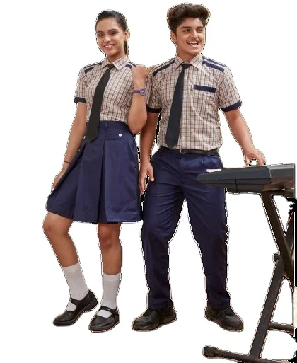 Custom Short Sleeve High School Uniform Set For Boys and Girls Shirt Tie and Pant With Skirt