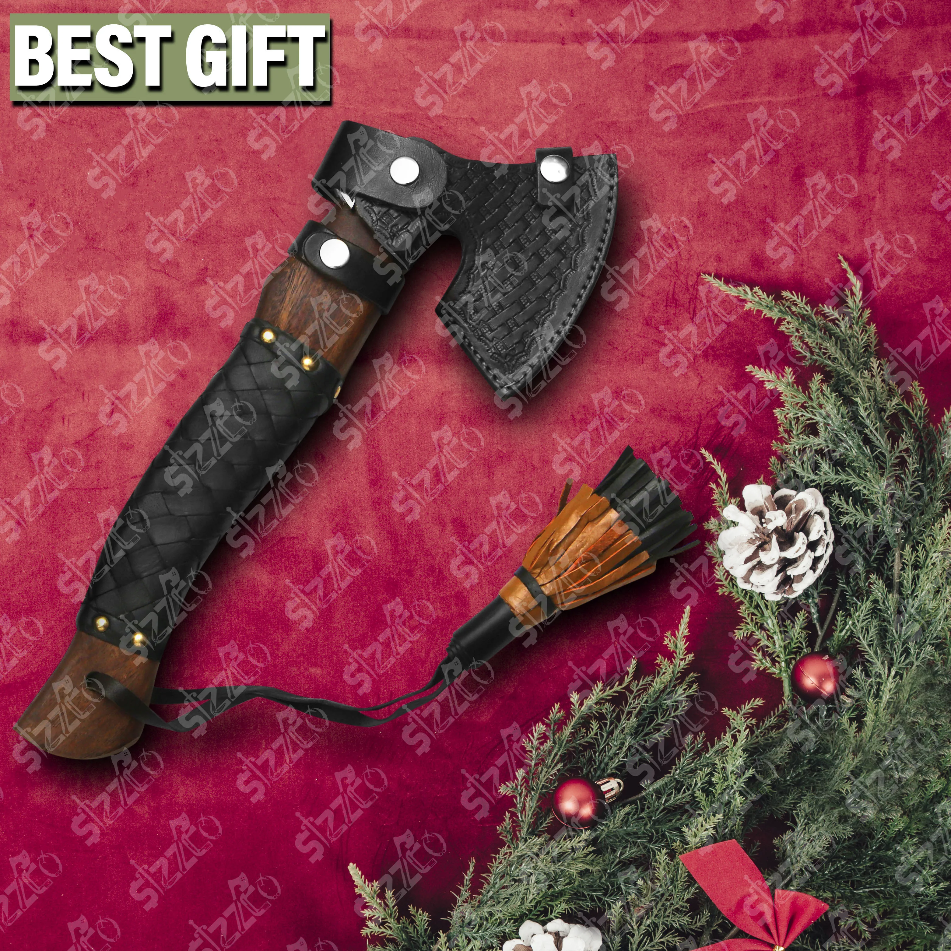 Custom Gift Forged Carbon Steel Viking Style Axe Bearded Axe Rose Wood Tomahawk Russian Hatchet Best Gift Premium Leather Sheath