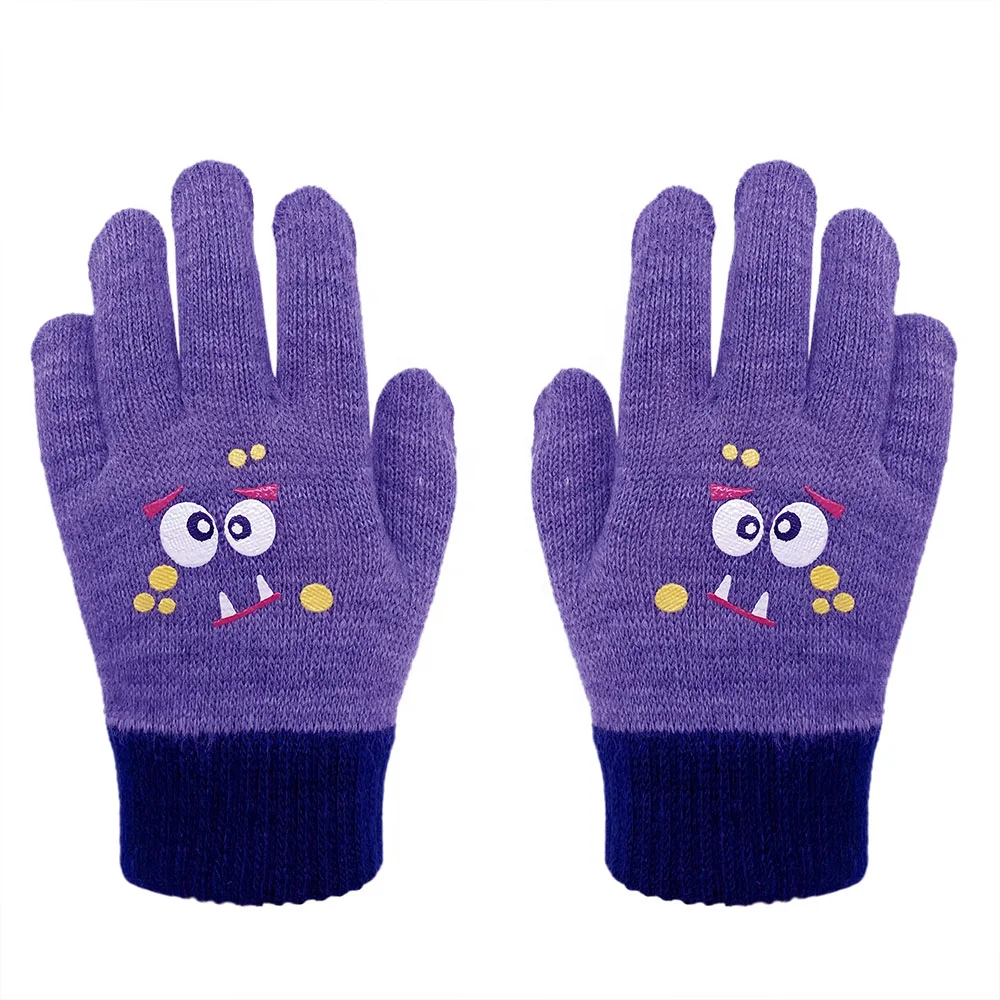 Striped Children Winter Magic Glove Single Layer Print For Girls And Boys Thermal Warm Stretchy Gloves For Running Hiking