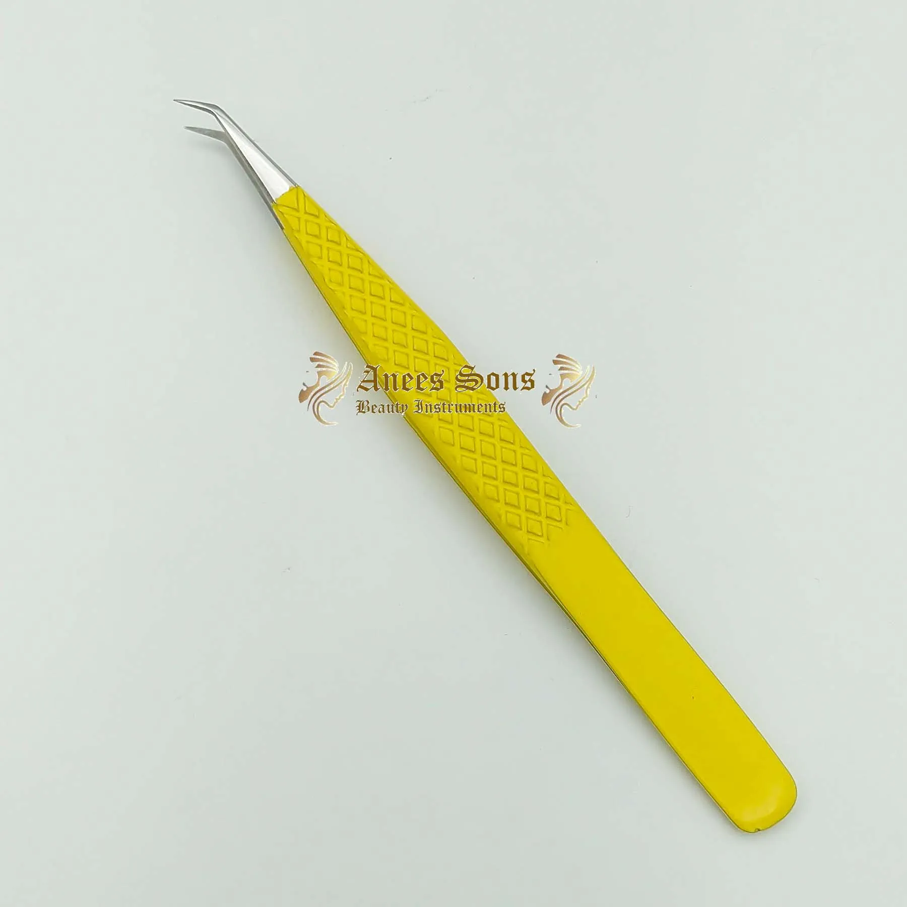 Diamond Grip Isolation Tweezer Yellow Powder Coated With Silver Tip Eyelash Extension Tweezer
