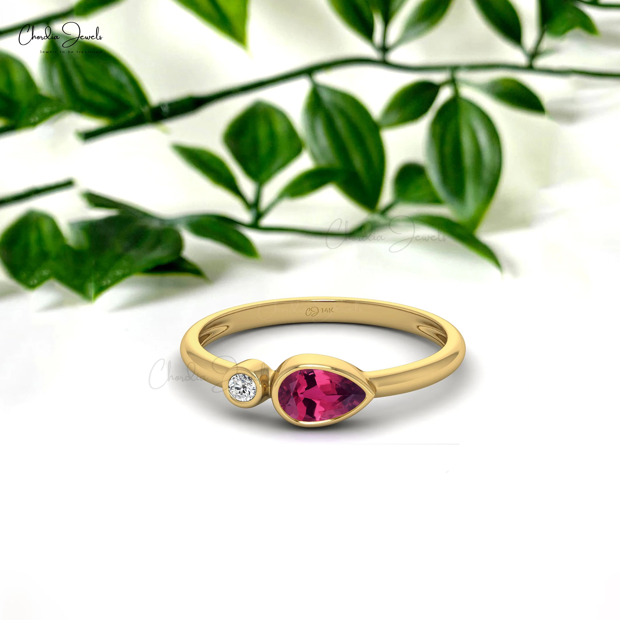 1/4 TCW Pear Cut Tourmaline Gemstone Bezel Set Ring 14k Solid Gold Diamond Ring Pink OEM/ODM Wholesale Gold Band Jewelry