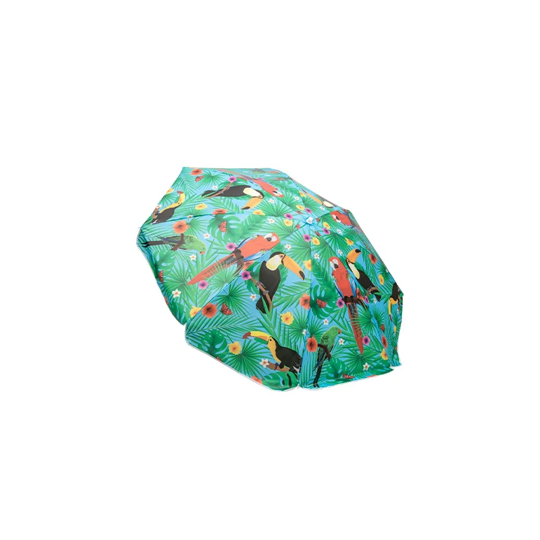 Tremendous Quality 2m Tropical Parrots Digital Canvas Pattern Portable 140gm Custom Beach Umbrella 2m Beach Umbrella