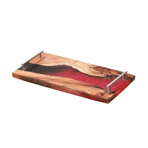 Excellent Design Wood and Resin Food Serving Tray With Good Quality Snacks Serving for Restaurant Use