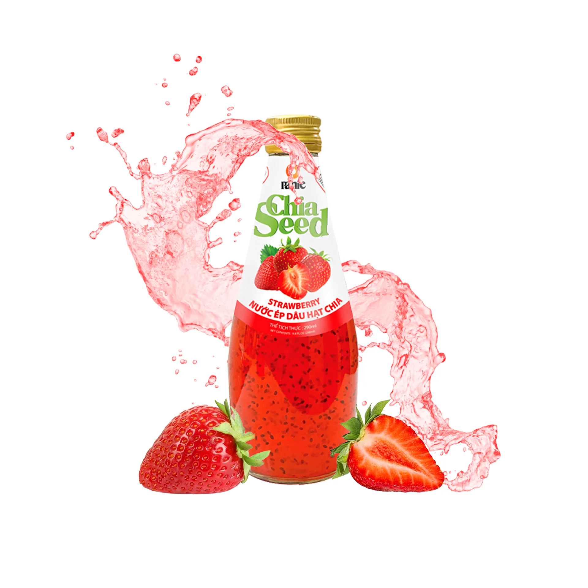 Чиа смесь семян клубники тропические фрукты в стеклянной бутылке 290 мл с высоким содержанием витаминов фруктовый сок 10% Brix OEM Private Label