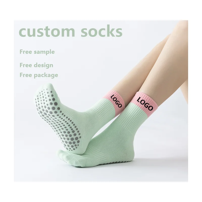 Free design Women Custom Pilates Socks Non Slip Yoga Socks  Gym Athletic Socks for Women