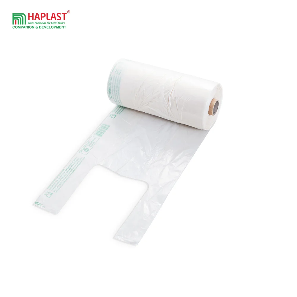 Best Price 100% Compostable Shopping bag on Roll T shirt Eco Bags Wholesale Supermarket T Shirt Thank You Bags Vietnam Supplier