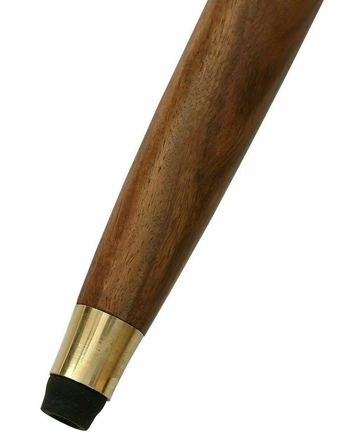 Solid Simple Brown Wooden Walking Stick with Brass Leaf Design Handle Fold-able Stick ~ Collectible Walking Cane