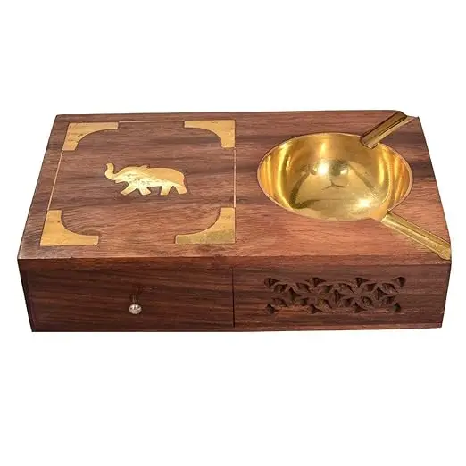 Round Shape Modern Hand Engraved Brass Container Ashtray Ash Catcher For Home Table Top Serving For Ash Storage Ash Holder Trays