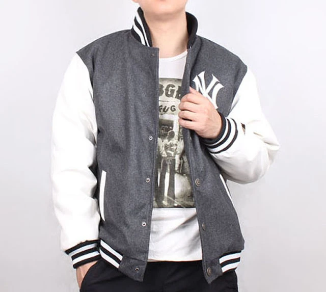 OEM Manufacture New Design Winter Men Coat Blue Wool Body & Bright Varsity Jacket