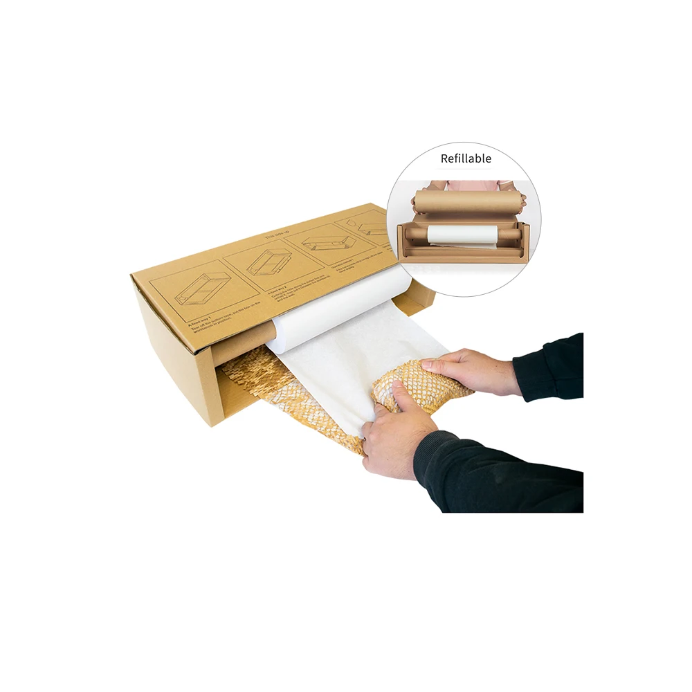 Hot Sale Eco-Friendly  Honeycomb Wrap Paper With Cardboard Dispenser Roll Biodegradable Fully Recyclable For Packing Moving