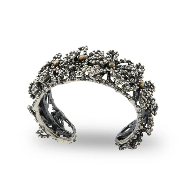 Woman jewellery open bangle flowers elements best quality 925 sterling silver and bronze