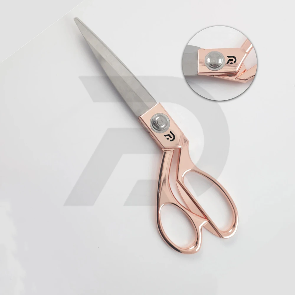 Professional Pink-Plated Stainless Steel Scissors with Metal Handle for Tailoring Office Embroidery DIY Projects