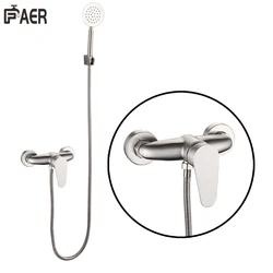 Brief Design Brushed Chrome Stainless Steel Hot Cold in-Wall  Hand Shower Faucet Set Bath Mixer for Bathroom