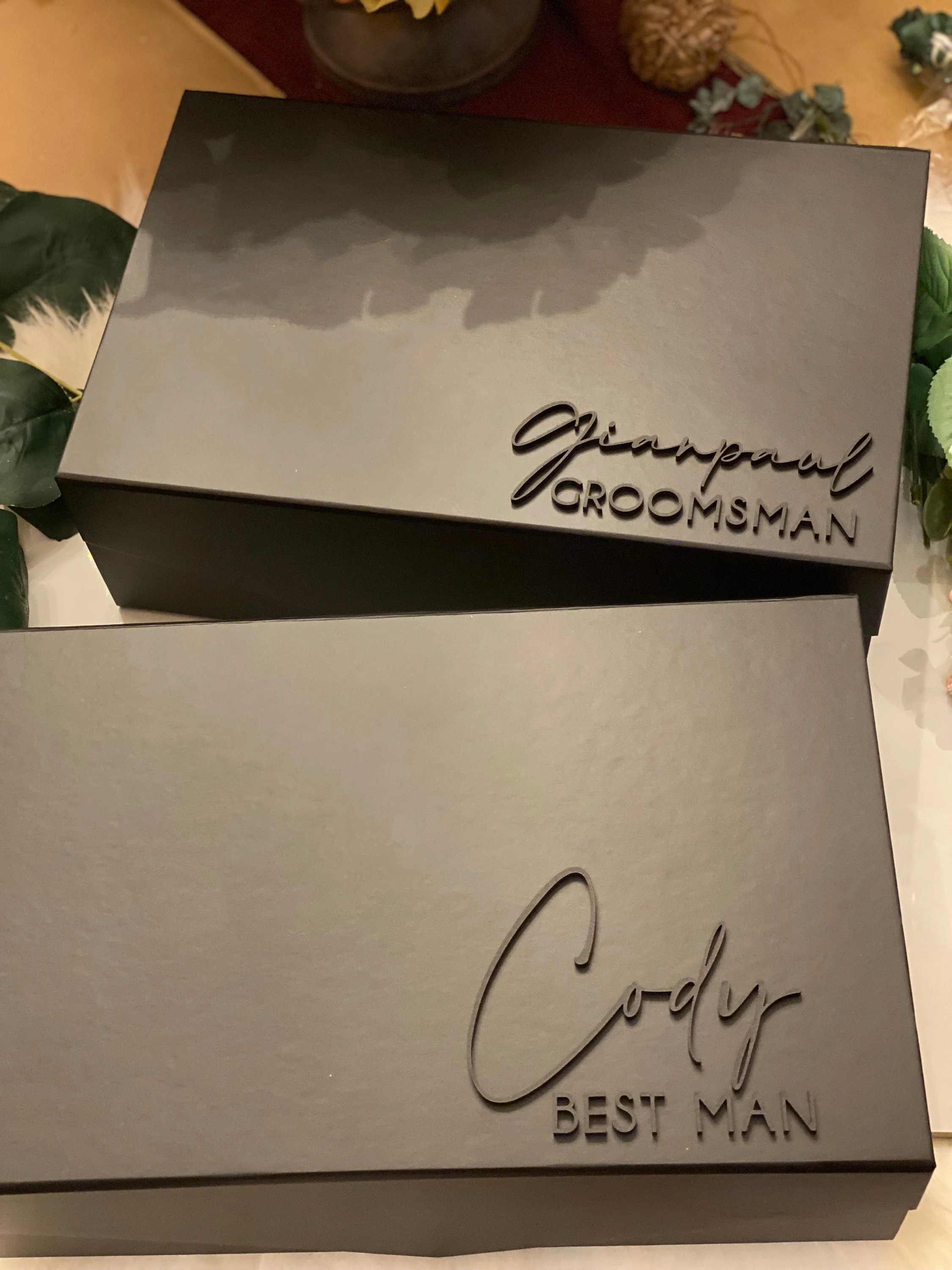 LABON Magnetic Black Luxury Personalized Wholesale Groomsmen Godparents Bridesmaid Proposal Honour Box