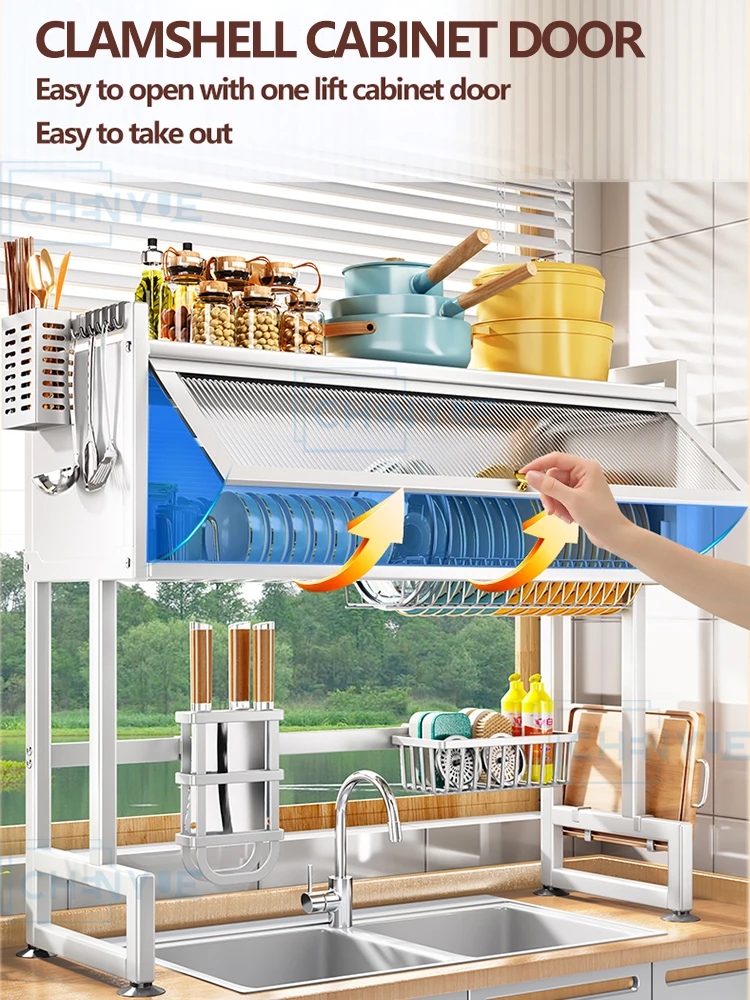 Hot Selling flip cover dish drying rack over the sink multifunction dish drainer rack storage holders sink dish drying rack