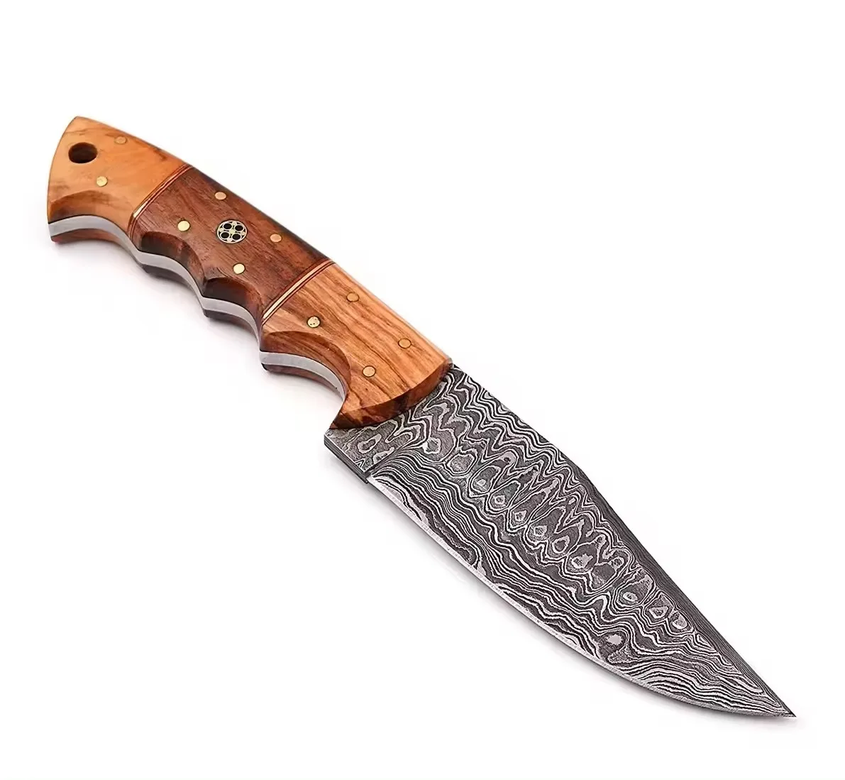 Private Label Damascus Steel Hunting Knife with Leather Sheath Direct Factory Supply