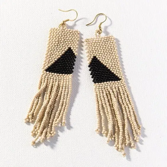 Orange Beaded Embroidery Drop Earrings Handcrafted Customizable Full-Size Fashion Accessories